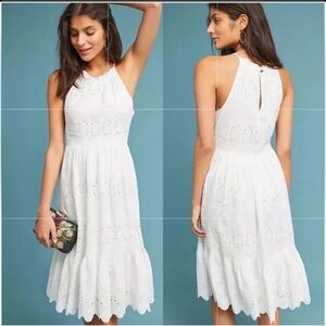 Anthropologie Maeve tiered, eyelet, midi dress